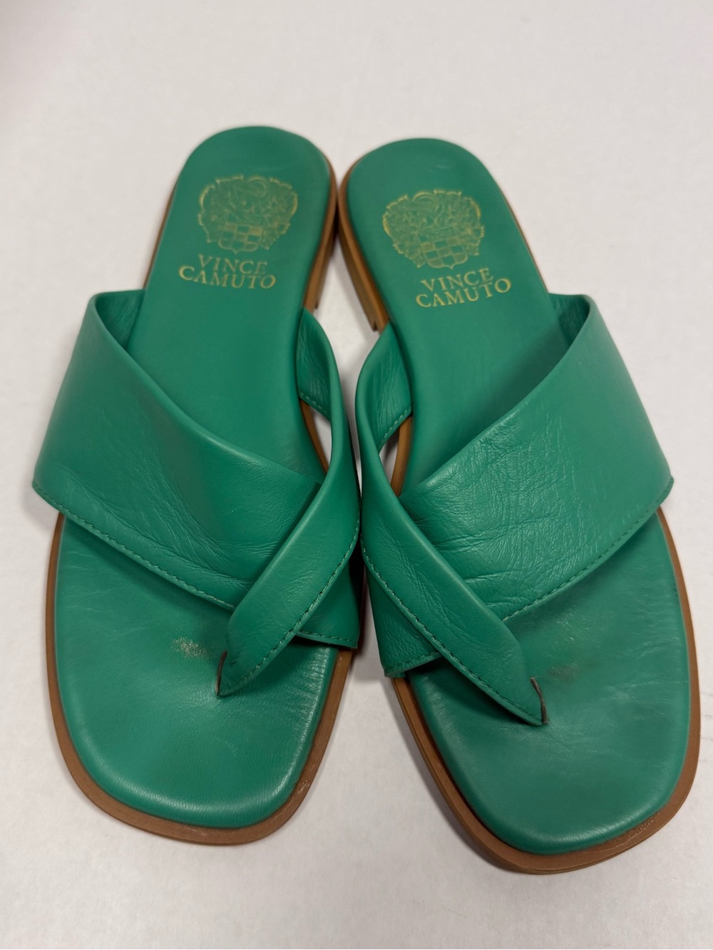 Vince Camuto Green Leather Criss Cross Slide Sandals Size 8